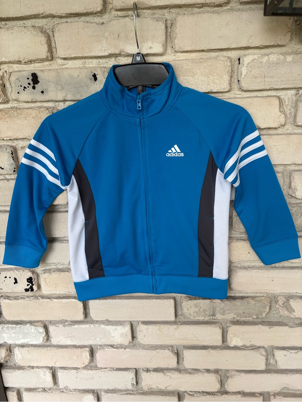 Kids adidas Bright Blue Zip-Up Track Jacket with White Logo and stripes
